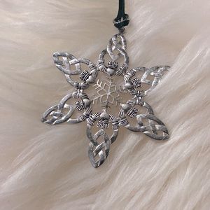 Vintage Silver Plated Pewter Celtic Claddagh Snowflake Ornament